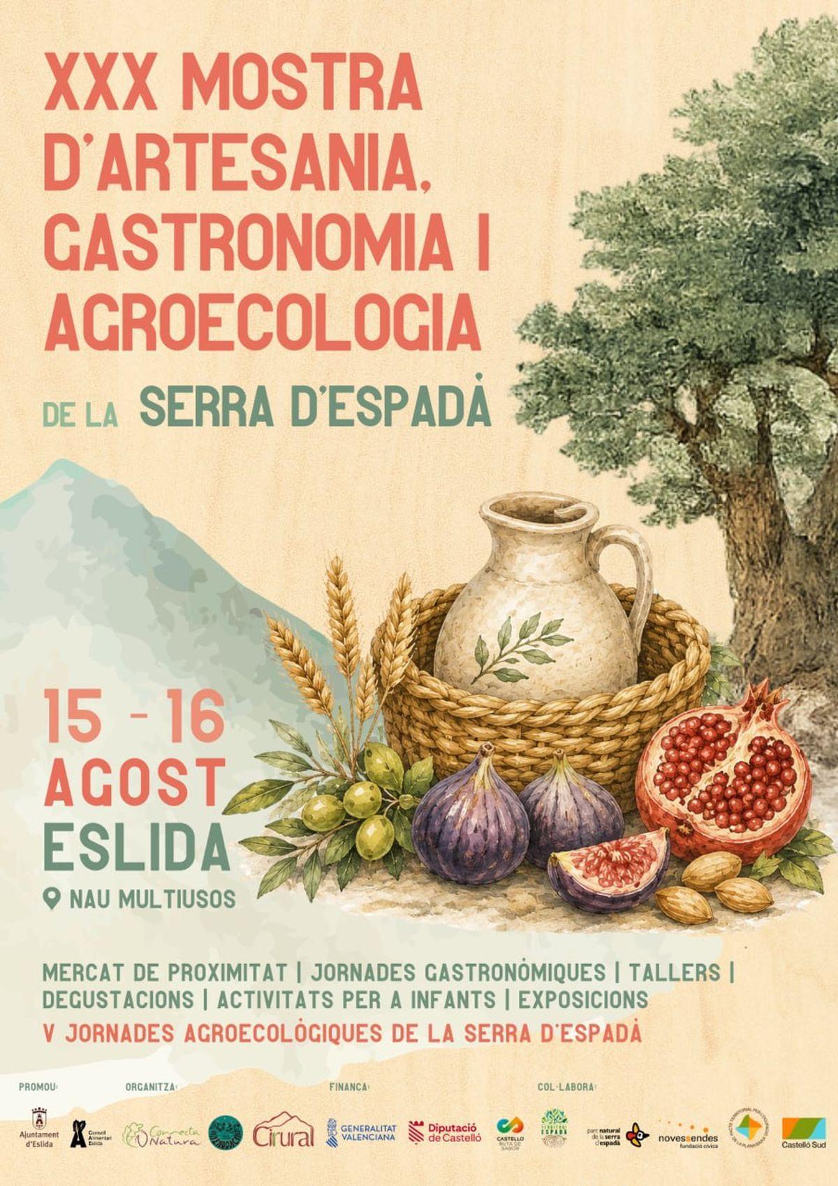 Imatge del cartell de la 30a edició de la popular Mostra d'Artesania, Gastronomia i Agroecologia d'Eslida.