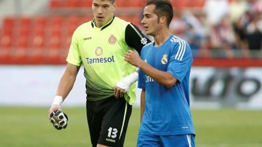 Lucas Vázquez, amb Becerra, en un Girona-Castella del 2014.