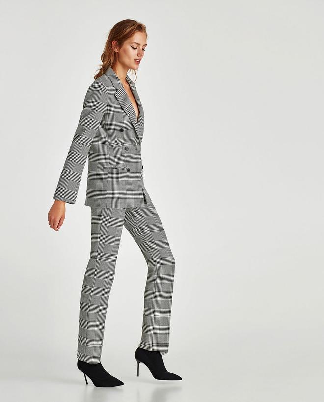 Chaqueta de cuadros y pantalón recto, Zara