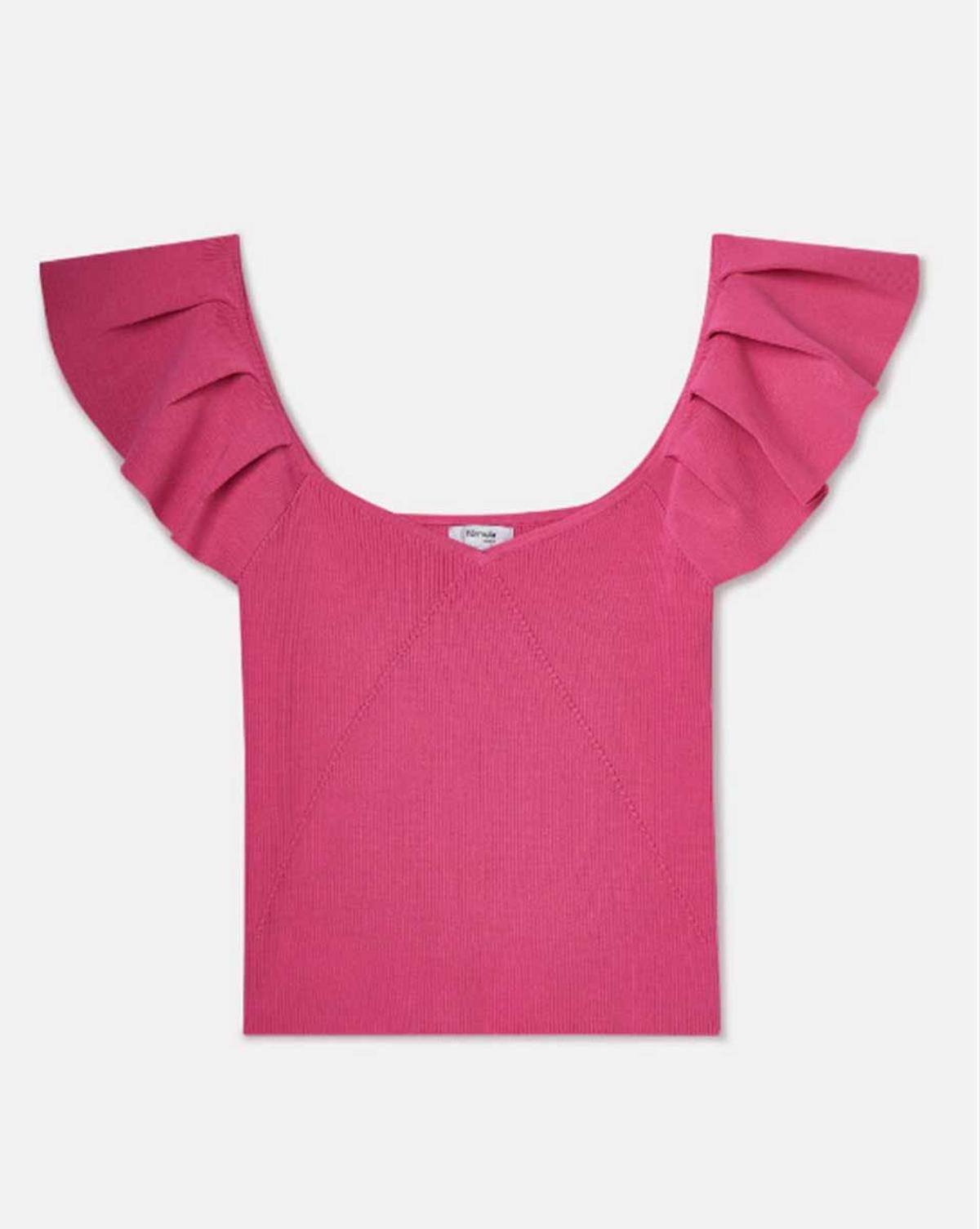 Fiebre 'Barbiecore': camiseta con detalle de volantes