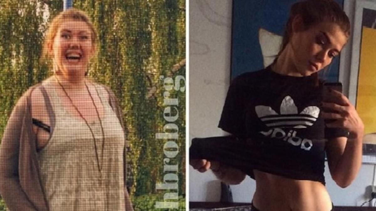 Mathilde Broberg, cuando pesaba 120 kilos, a la izquierda, y en la actualidad, con 67 kilos, a la derecha