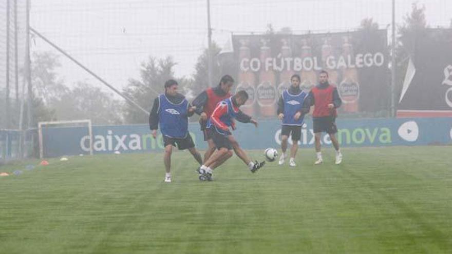 Una imagen d.el entrenamiento de ayer en A Madroa