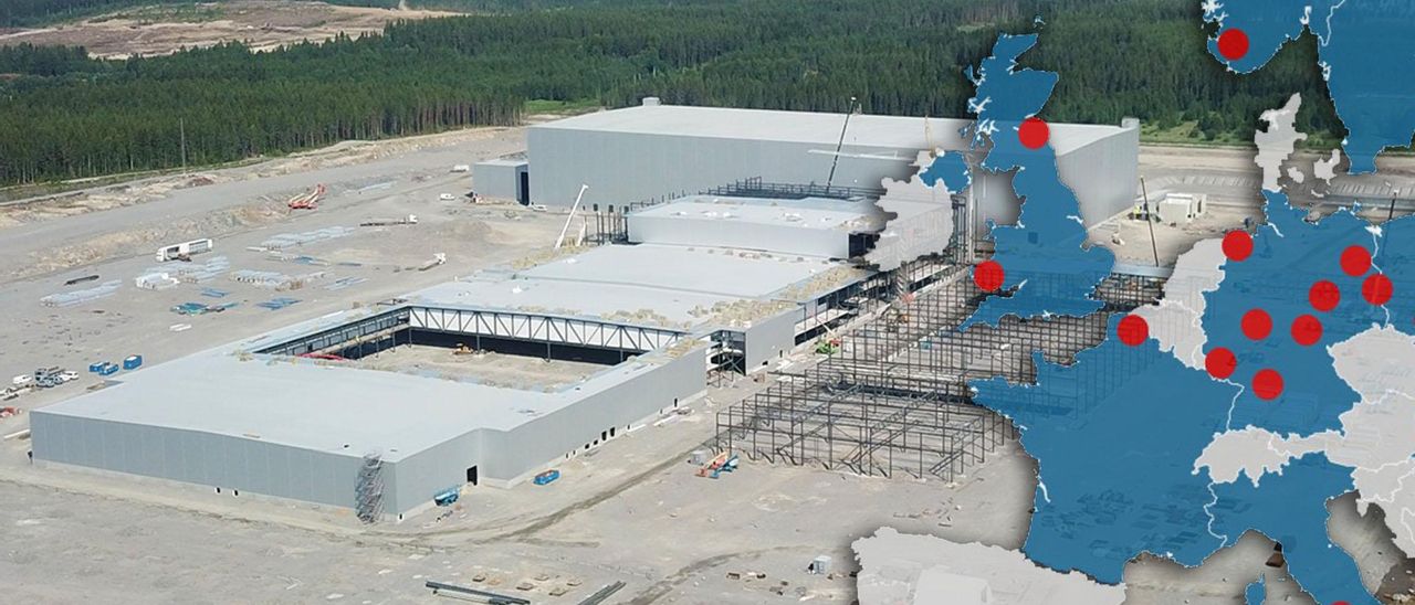 Imagen de fondo: Obras de construcción de la &quot;gigafábrica&quot; de baterías de litio de Northvolt en Suecia