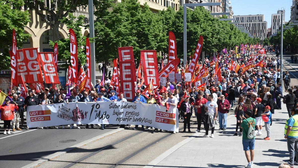 Una de las marchas del 1º de Mayo por el centro de Zaragoza en una imagen de archivo.