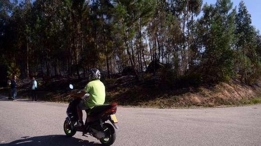 Vecinos y efectivos de seguridad, en la zona del incendio. // Noé Parga