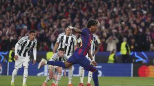 FC BARCELONA - NEWCASTLE. CAMP NOU. CHAMPIONS LEAGUE. FOTO: VALENTI ENRICH. lamine yamal. barça. liga campeones 2025/2026 barça . newcastle. octavos vuelta. accion penalty gol. spotify camp nou