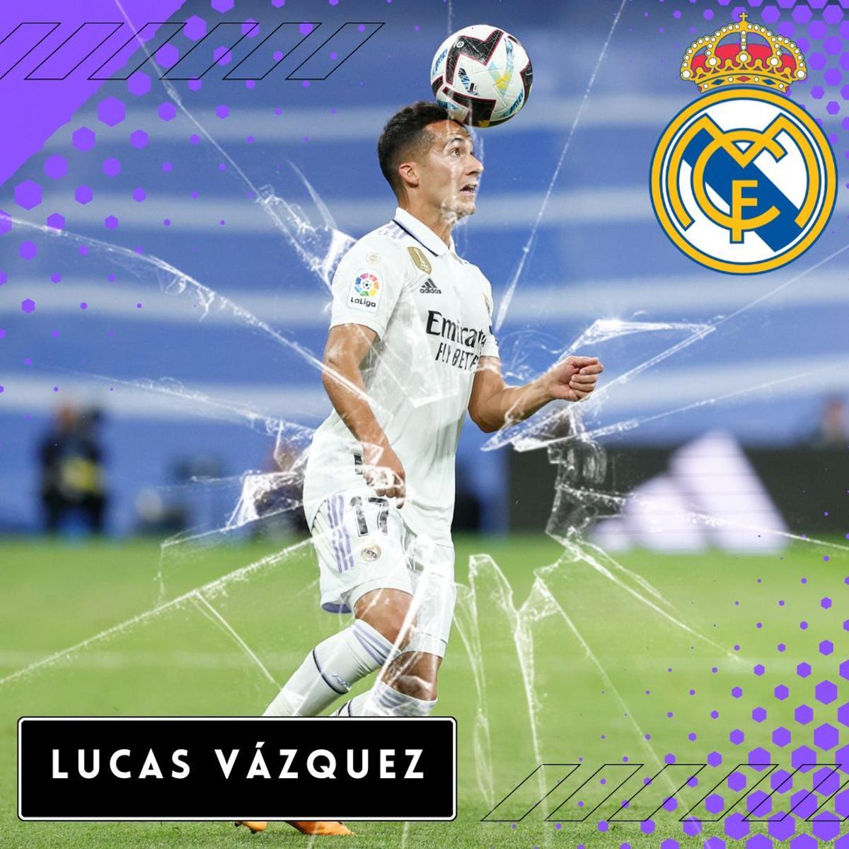 Lucas Vázquez cumplirá 32 este próximo verano. Aunque ha tenido protagonismo en este último tramo, no llega a los 1000 minutos en liga este curso Lucas Vázquez cumplirá 32 este próximo verano. Aunque ha tenido protagonismo en este último tramo, no llega a los 1000 minutos en liga este curso