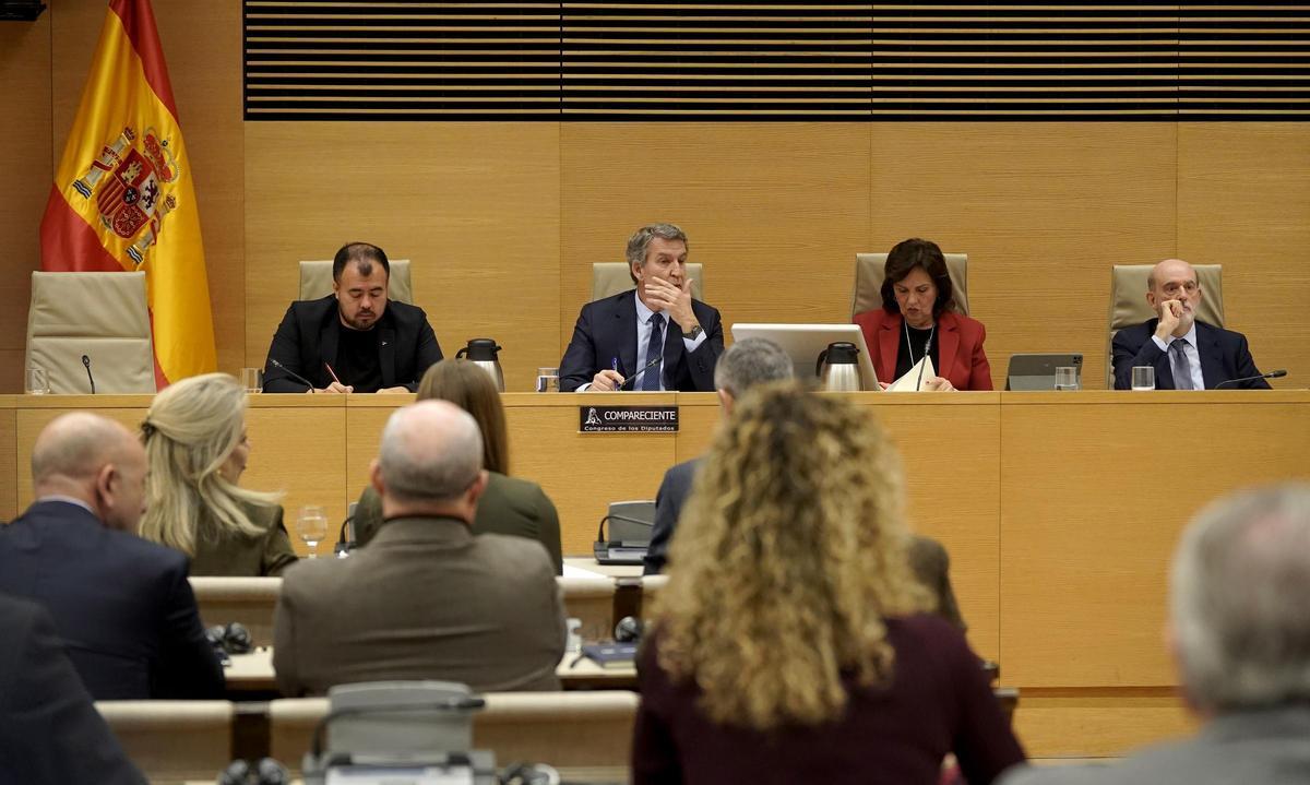Alberto Núñez Feijóo, durante su comparecencia en la comisión de investigación de la Dana en Valencia, en el Congreso de los Diputados.