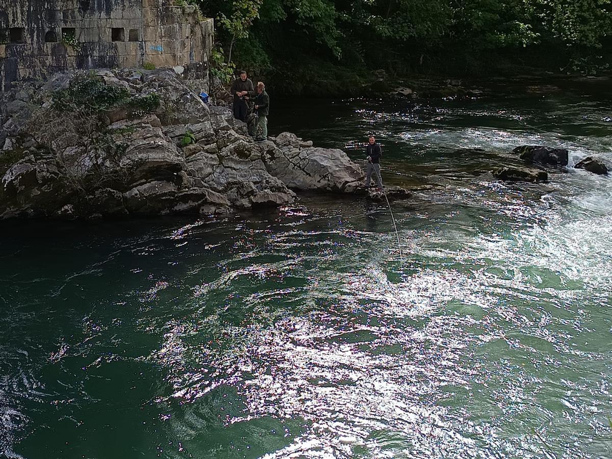 Pescadores en Cangas de Onís, en la zona del Puente Romano