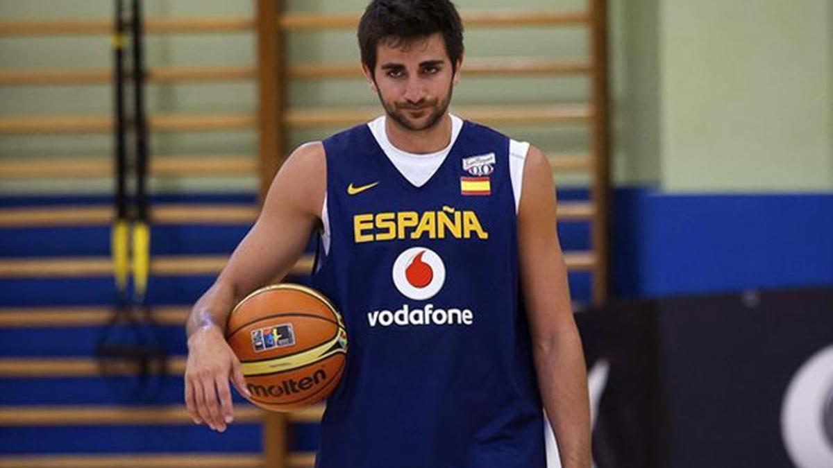 Ricky Rubio, durante un entrenamiento con España