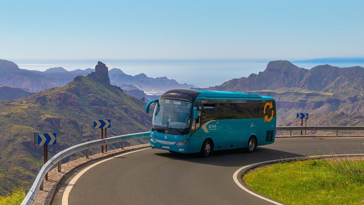Una guagua en su recorrido en Gran Canaria.