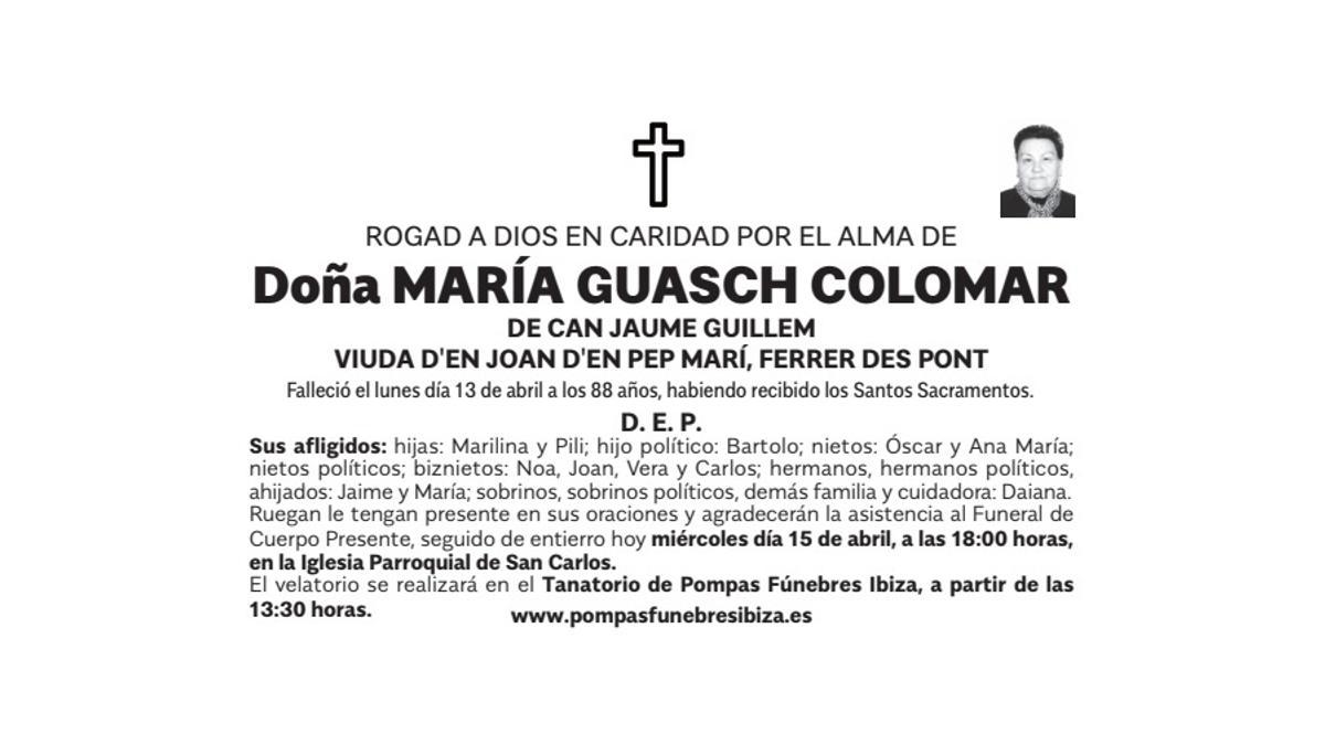 Esquela María Guasch Colomar