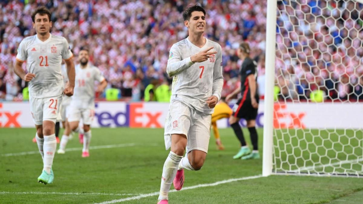 Morata celebando su gol ante Croacia