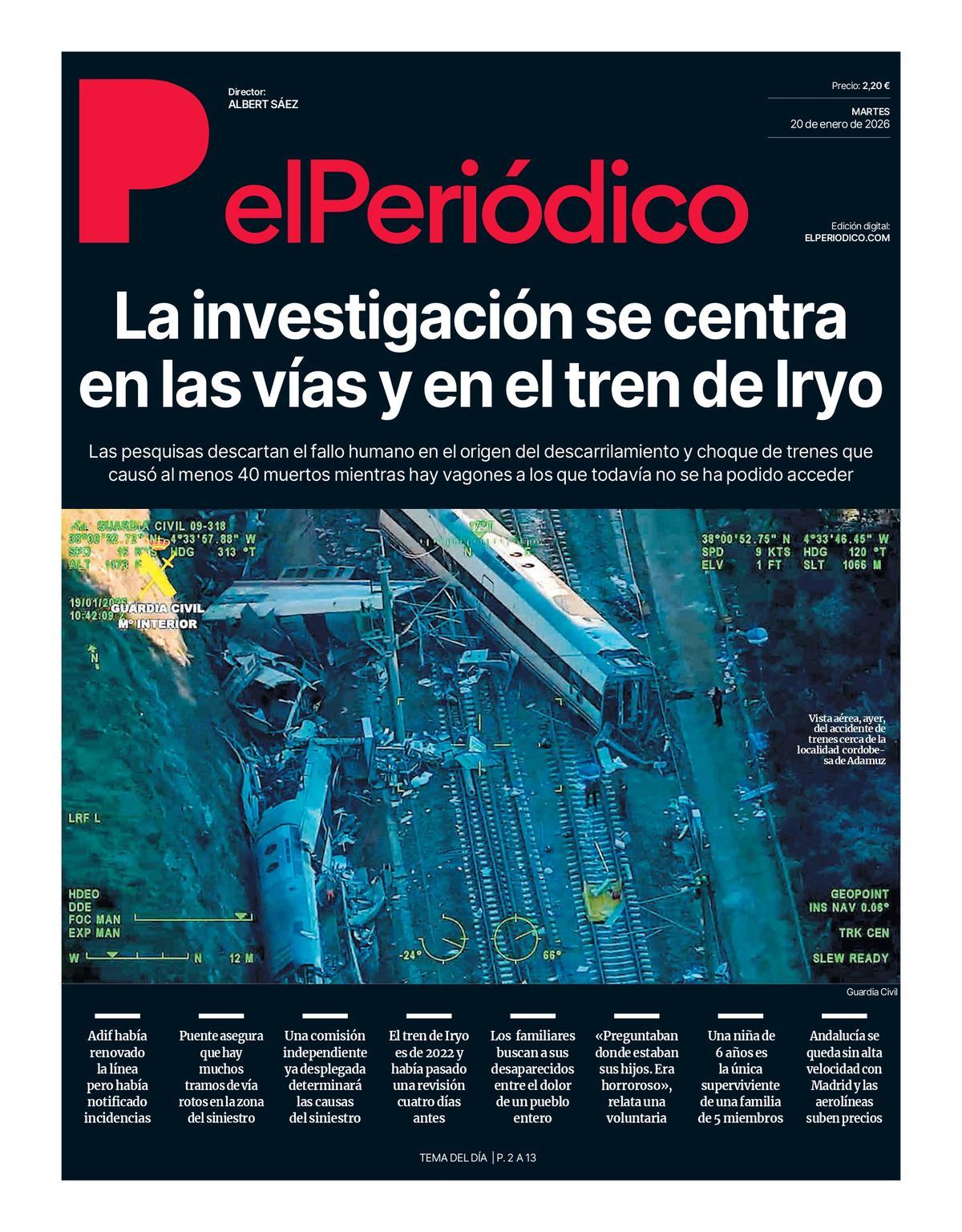 La portada de EL PERIÓDICO del 20 de enero de 2026