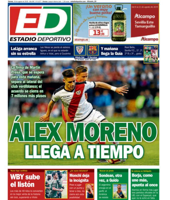 Portada ESTADIO DEPORTIVO viernes 16 agosto 2019