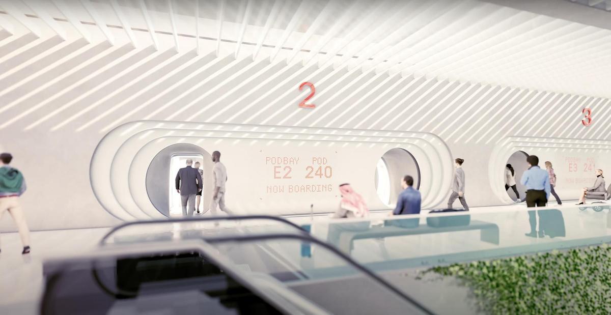 Render del interior de una cápsula hyperloop