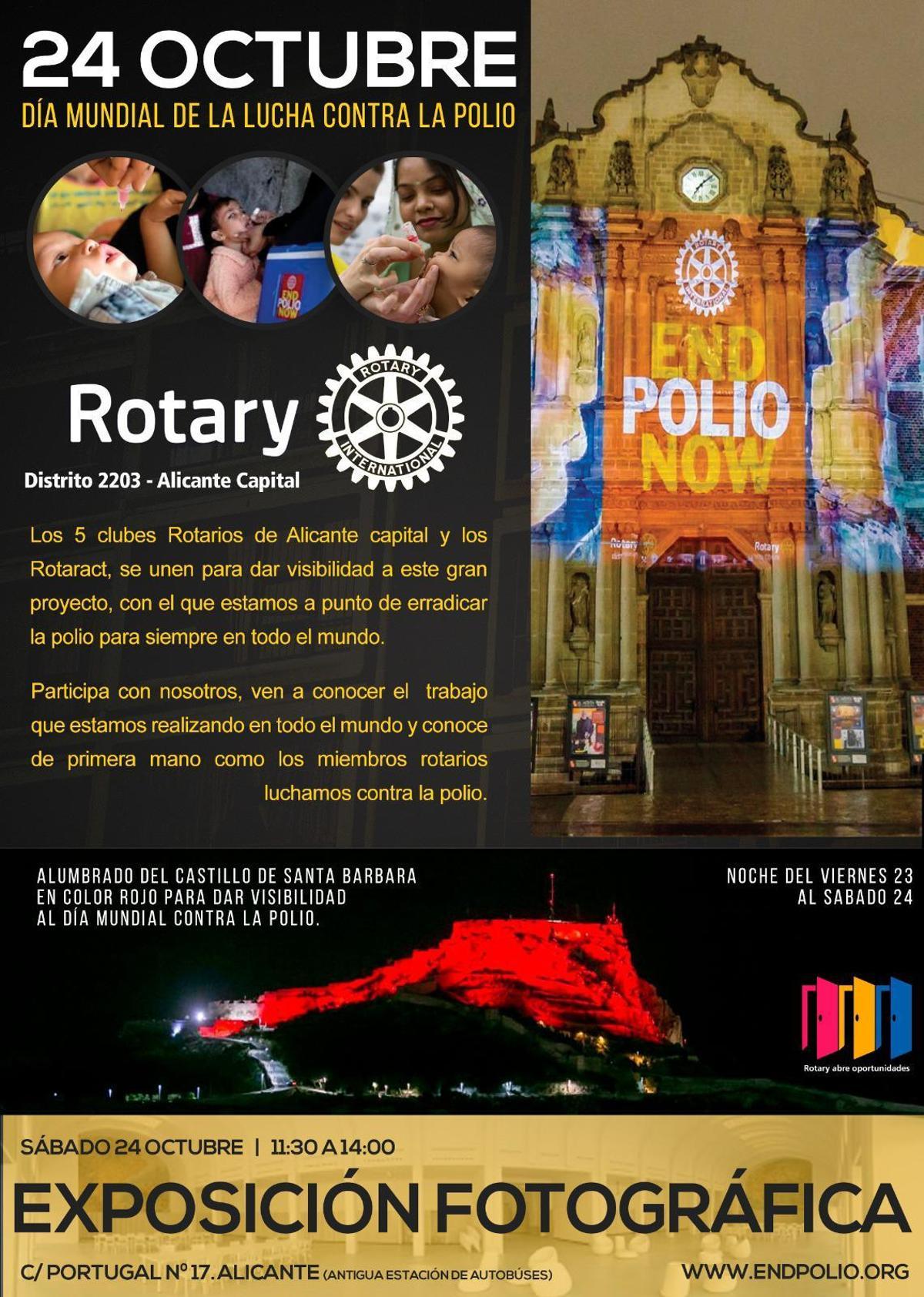 El castillo de Santa Bárbara se iluminó en rojo por la campaña Polio Plus de los Rotary Clubs a nivel mundial
