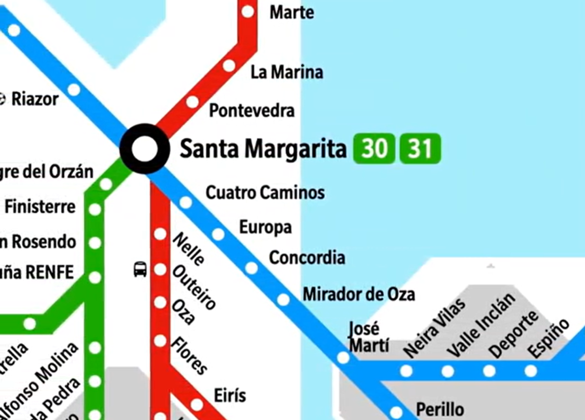 El mapa ficticio del metro de A Coruña diseñado por el influencer Helio Roque.