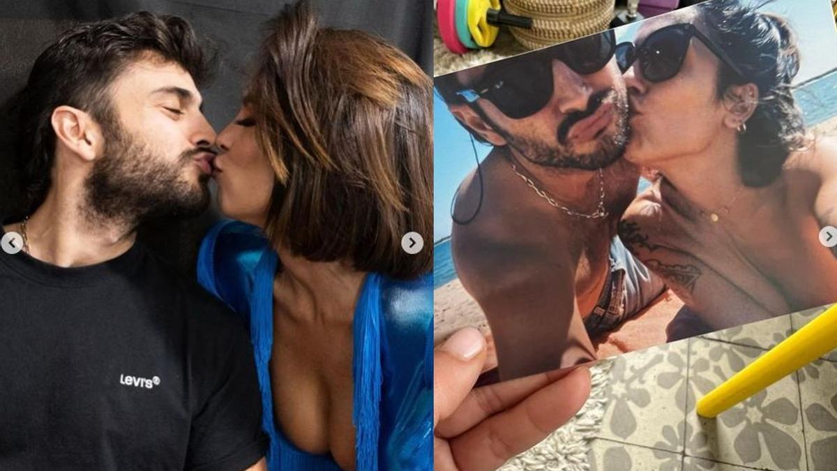 Dos imágenes del Instagram de Lorena Castell en las que aparece besando a su novio
