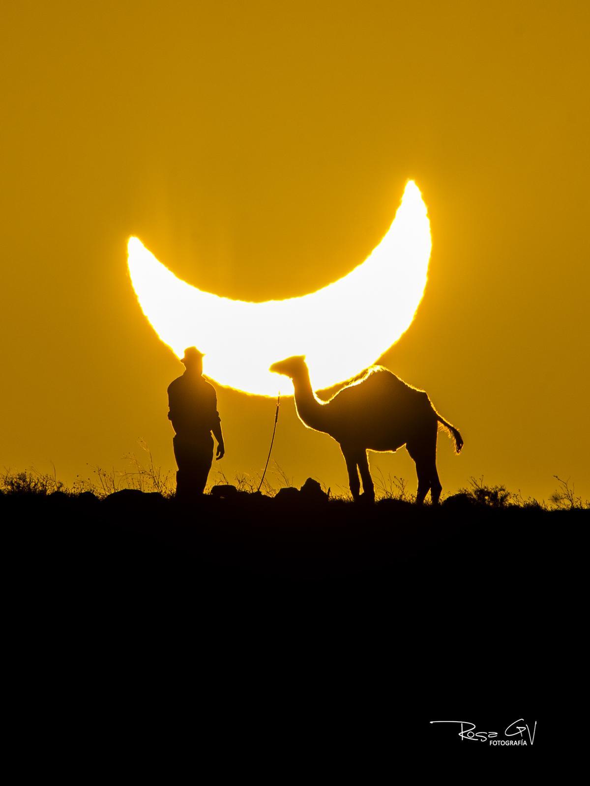 Eclipse solar con camello en Lanzarote