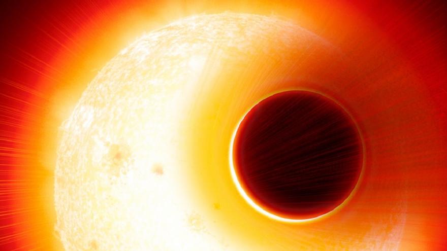 Impresión artística de HAT-P-11b, un exoplaneta que orbita su estrella anfitriona a solo una vigésima parte de la distancia de la Tierra al Sol. Es el primer exoplaneta en “mostrar” la firma de su magnetosfera.