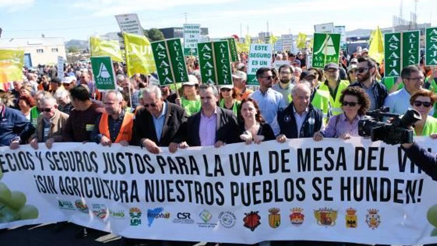 Marcha de agricultores por la autovía de Novelda, ayer.