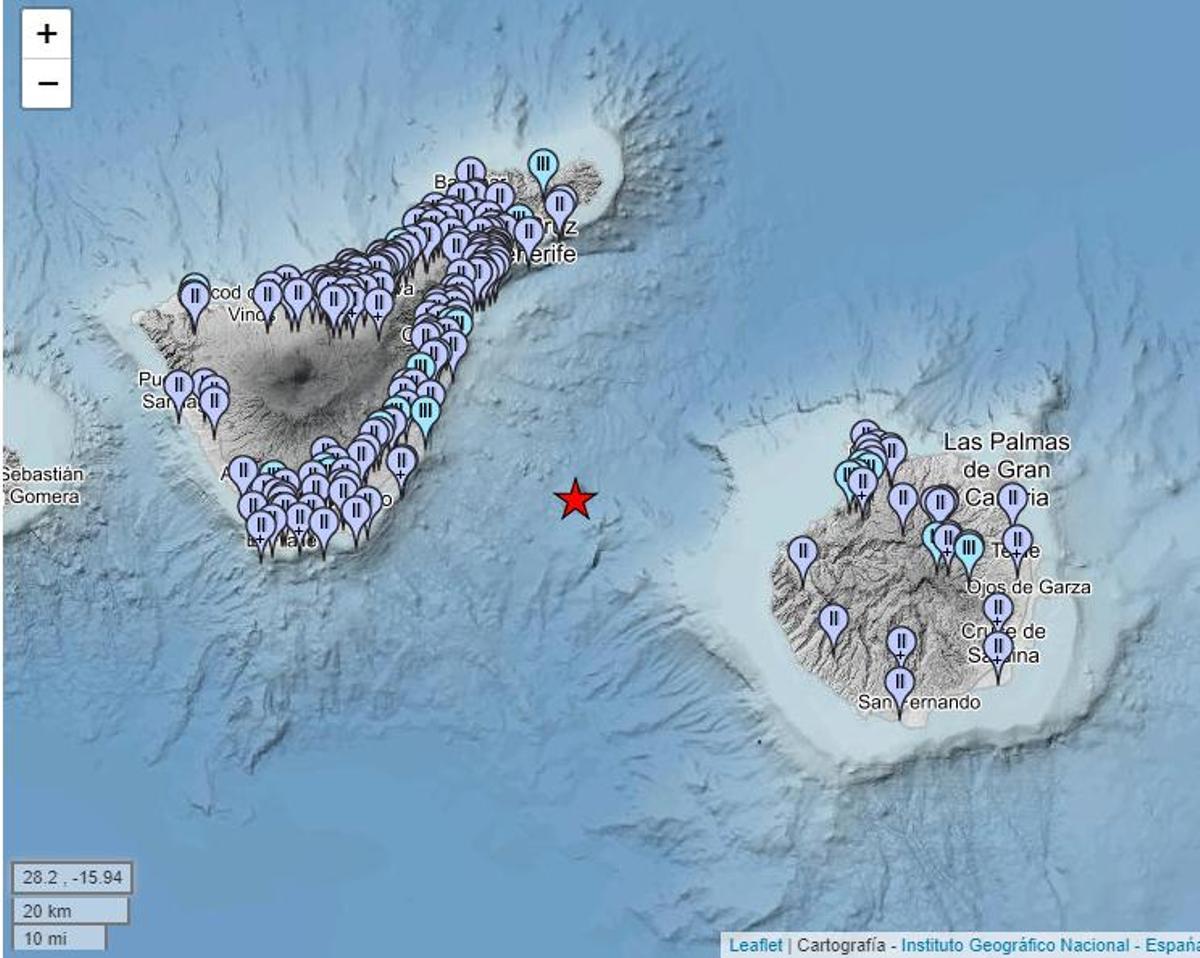 Enclaves que han notificado haber sentido el terremoto.
