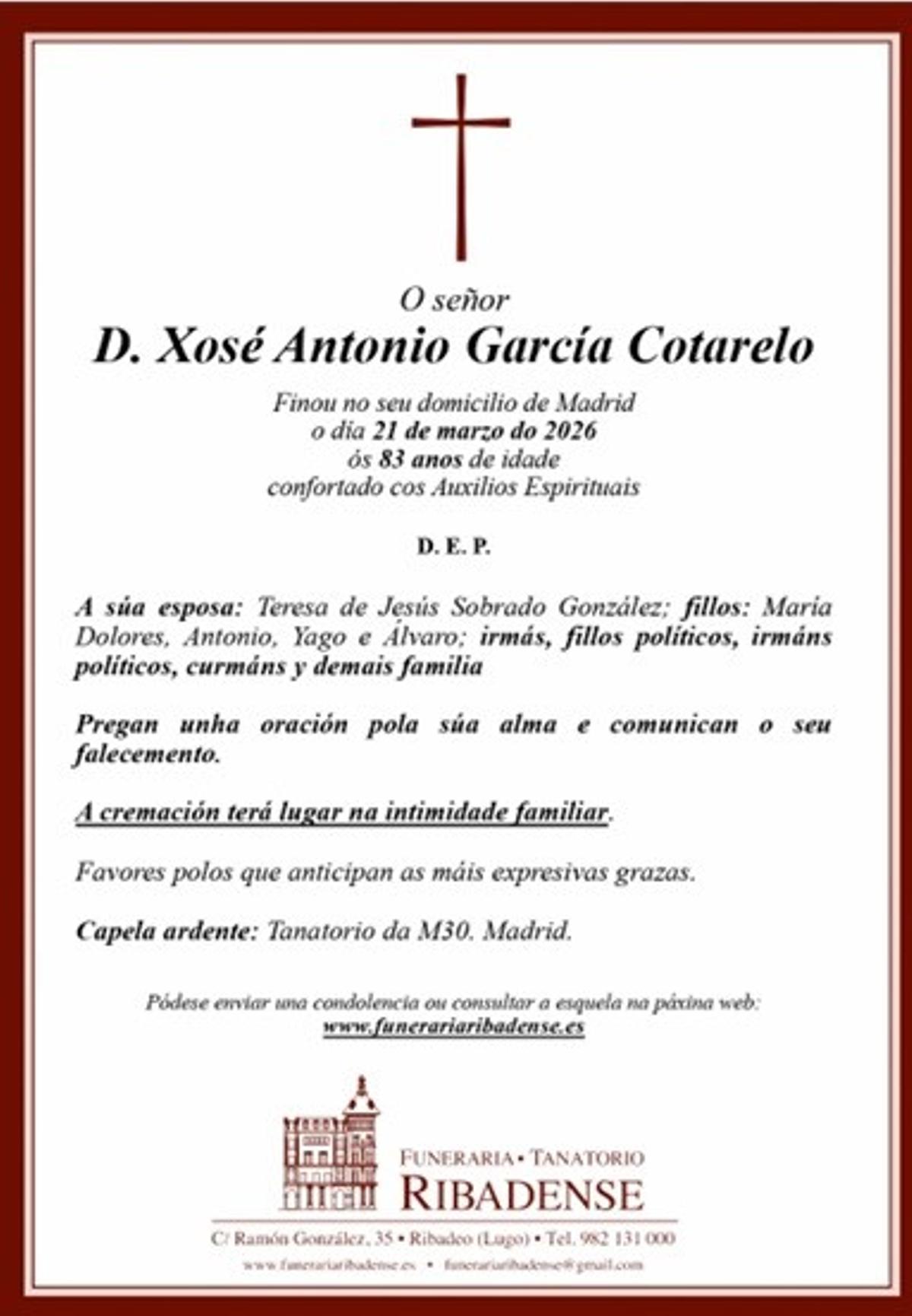 Esquela de García Cotarelo