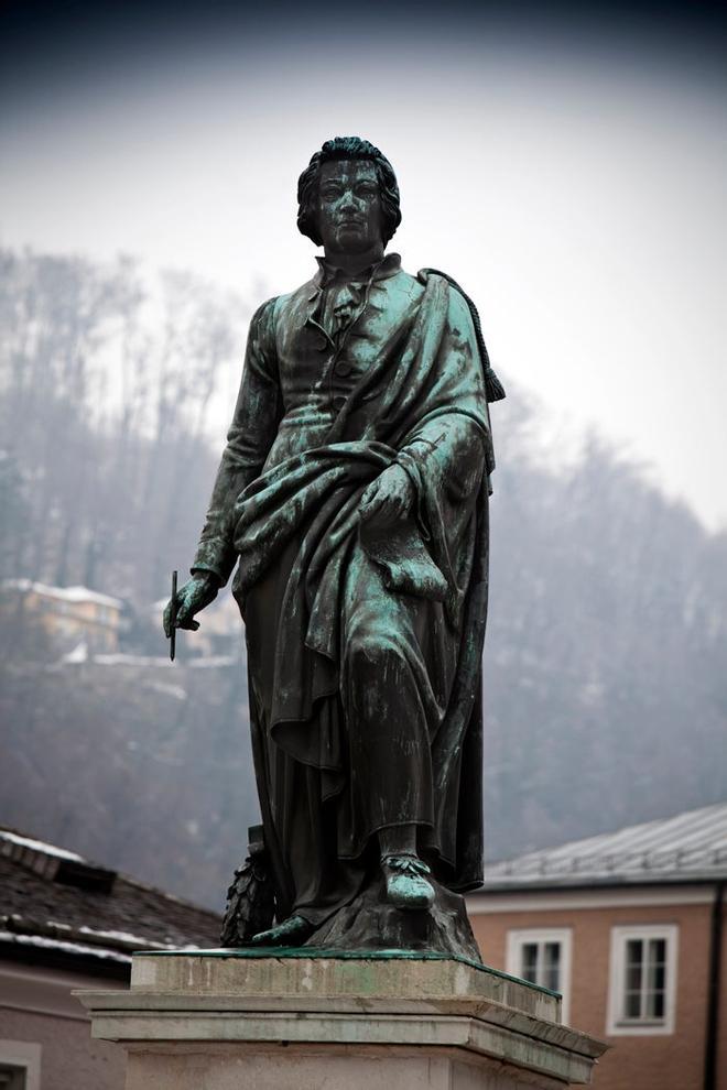 Estatua de Mozart, en la Mozartplatz