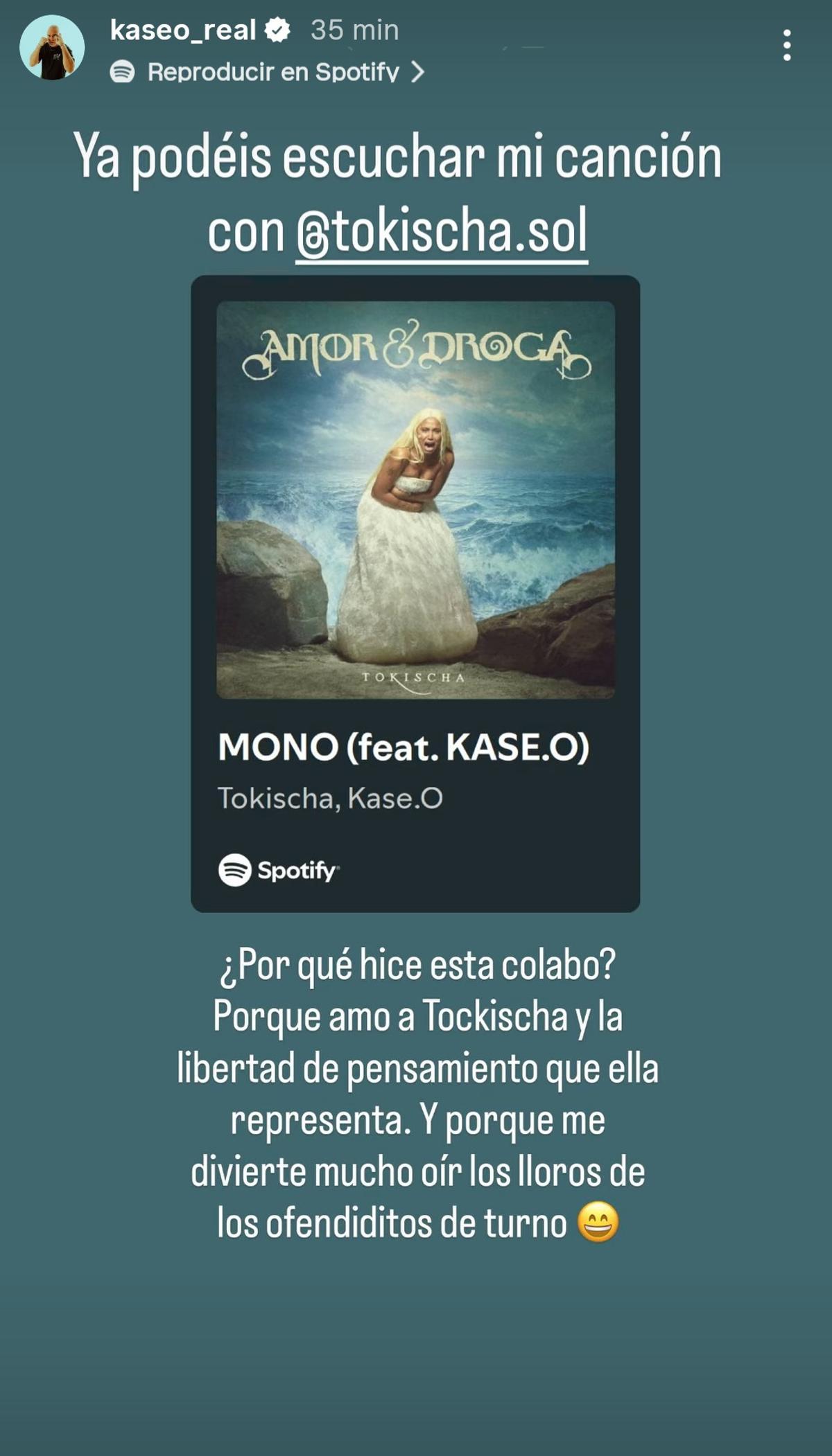 El anuncio de Kase.O del lanzamiento de la canción.