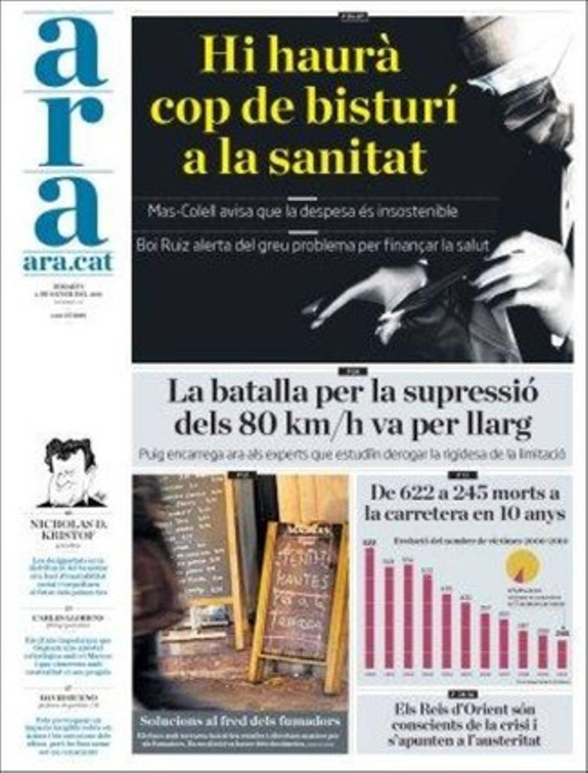 ’Ara’ entrevista a Jordi Turull, portaveu de CiU al Parlament, i ressalta en pàgines interiors que el Senat parlarà català només en la intimitat, quan l’intervinent no es dirigeixi a ministres.