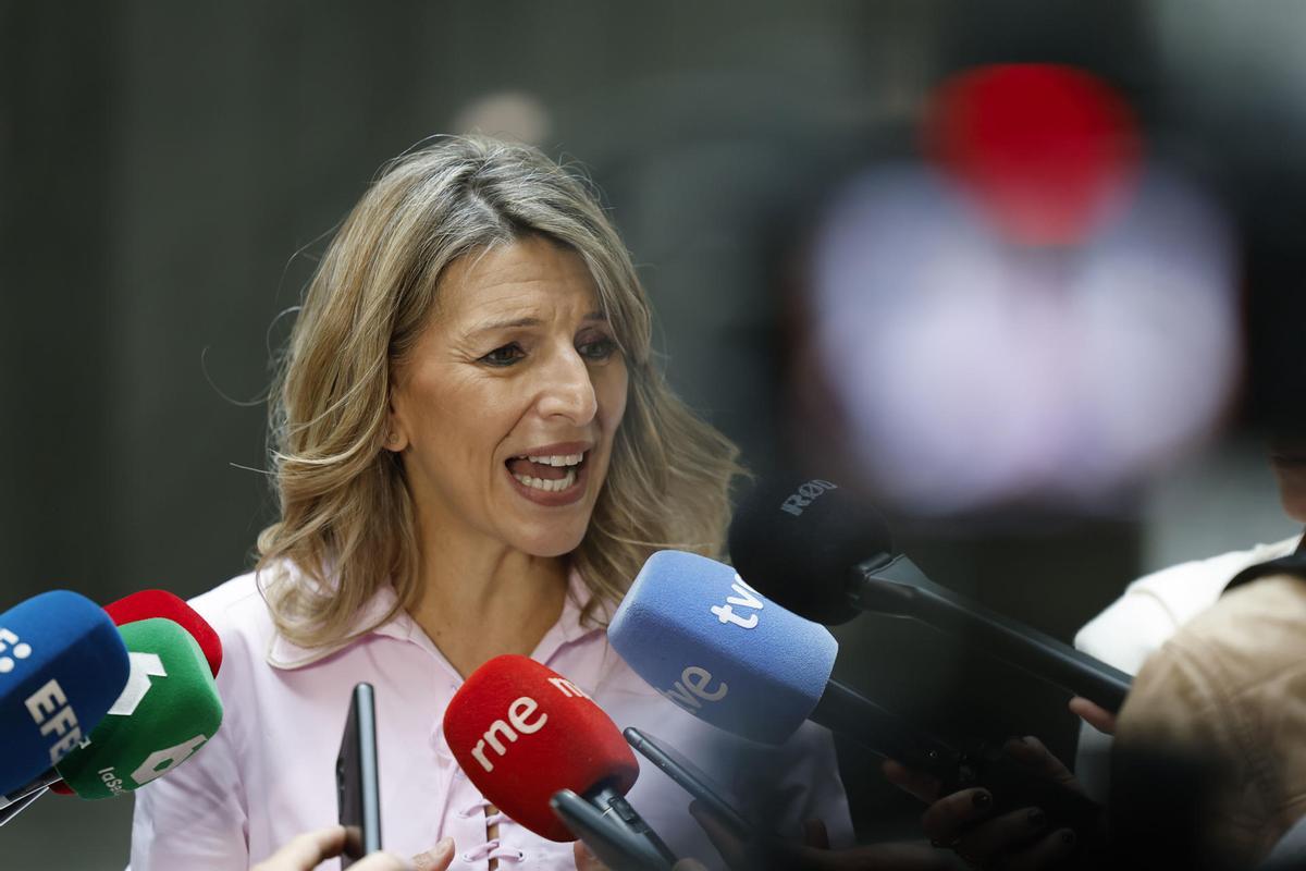 La ministra Yolanda Díaz en unas declaraciones a los medios de comunicación