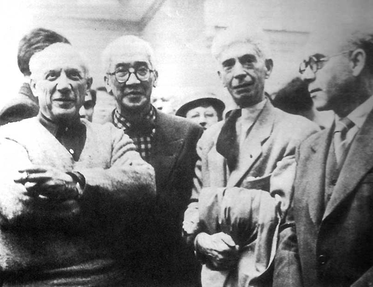 De izquierda a derecha, Picasso, Foujita, Zadkine y Navarro Ramón en París, 1954.