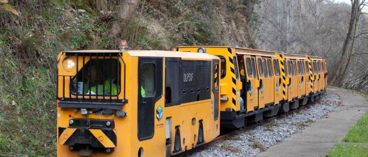 El tren minero que circula entre El Cadavíu y el pozo San Luis de La Nueva.