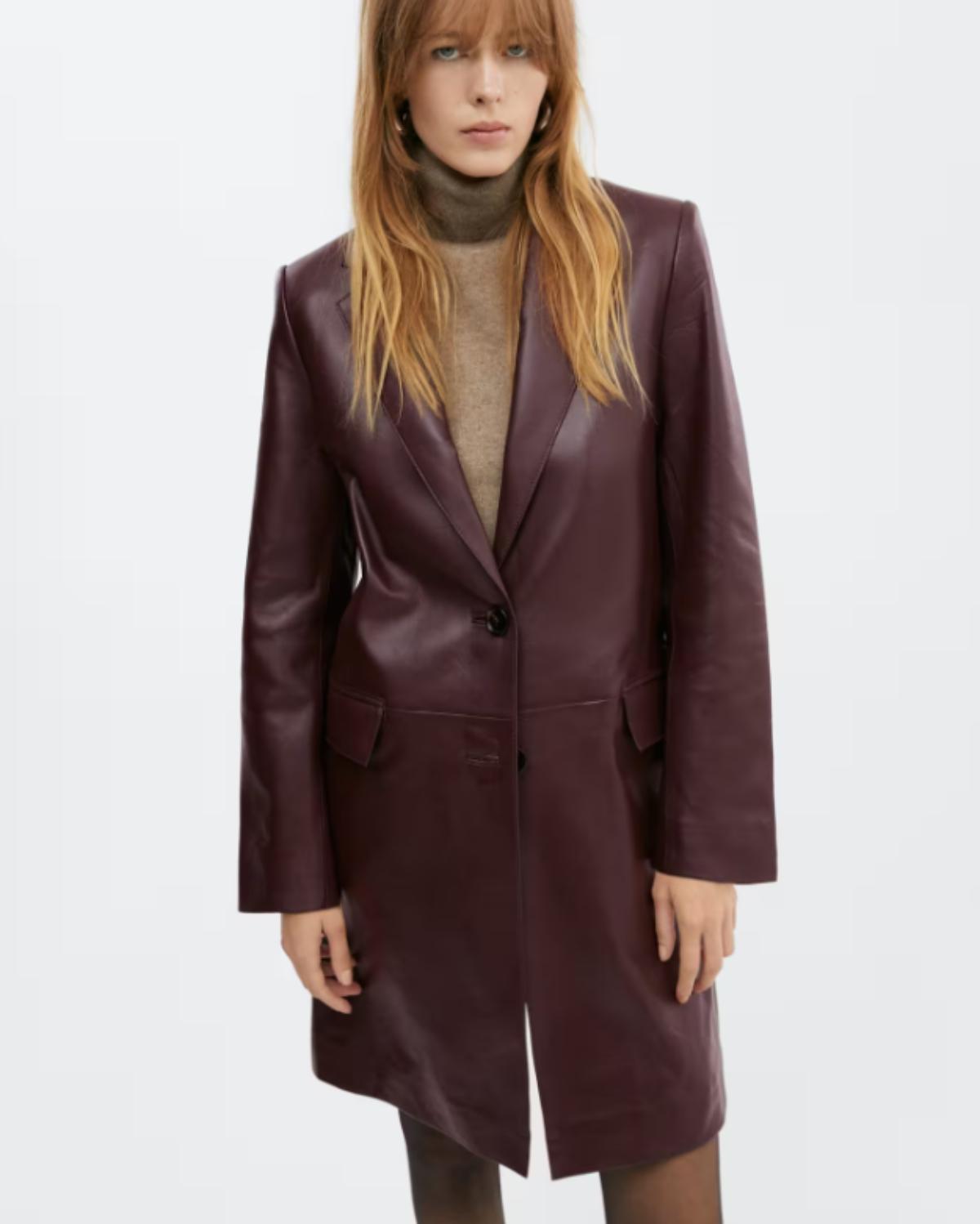 ABRIGO PIEL SOLAPAS ROJO MANGO