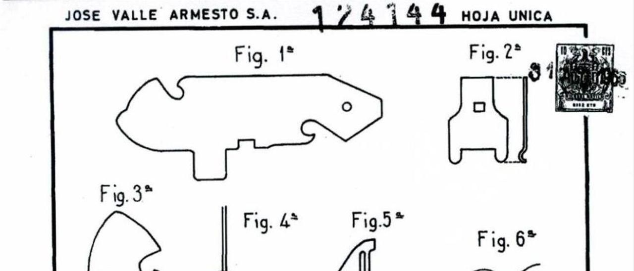 Croquis del abrelatas patentado por José Valle Armesto.