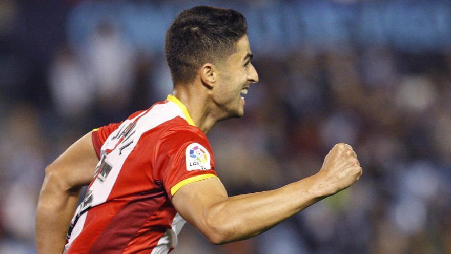 Juanpe celebra el gol del empate para el Girona.