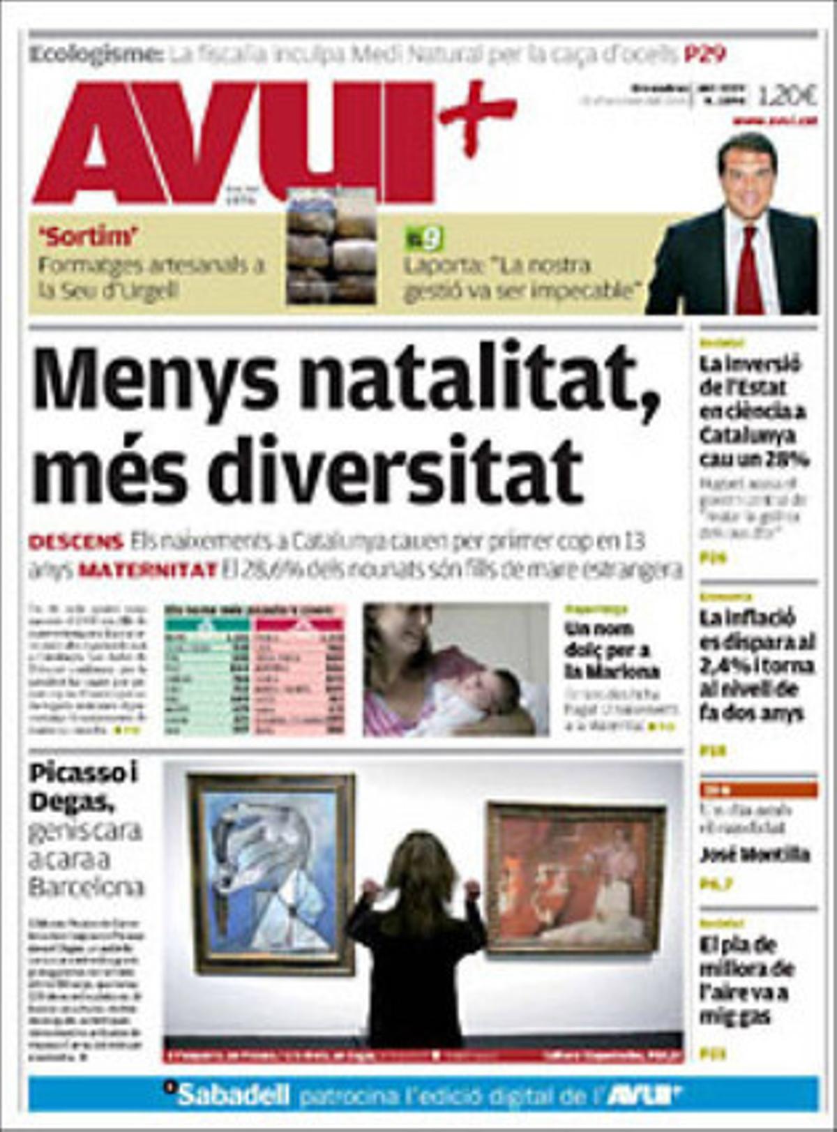 A les pàgines interiors, ’Avui’ explica que Puigcercós proposa una nova llei de política lingüística per reforçar la preeminència del català.