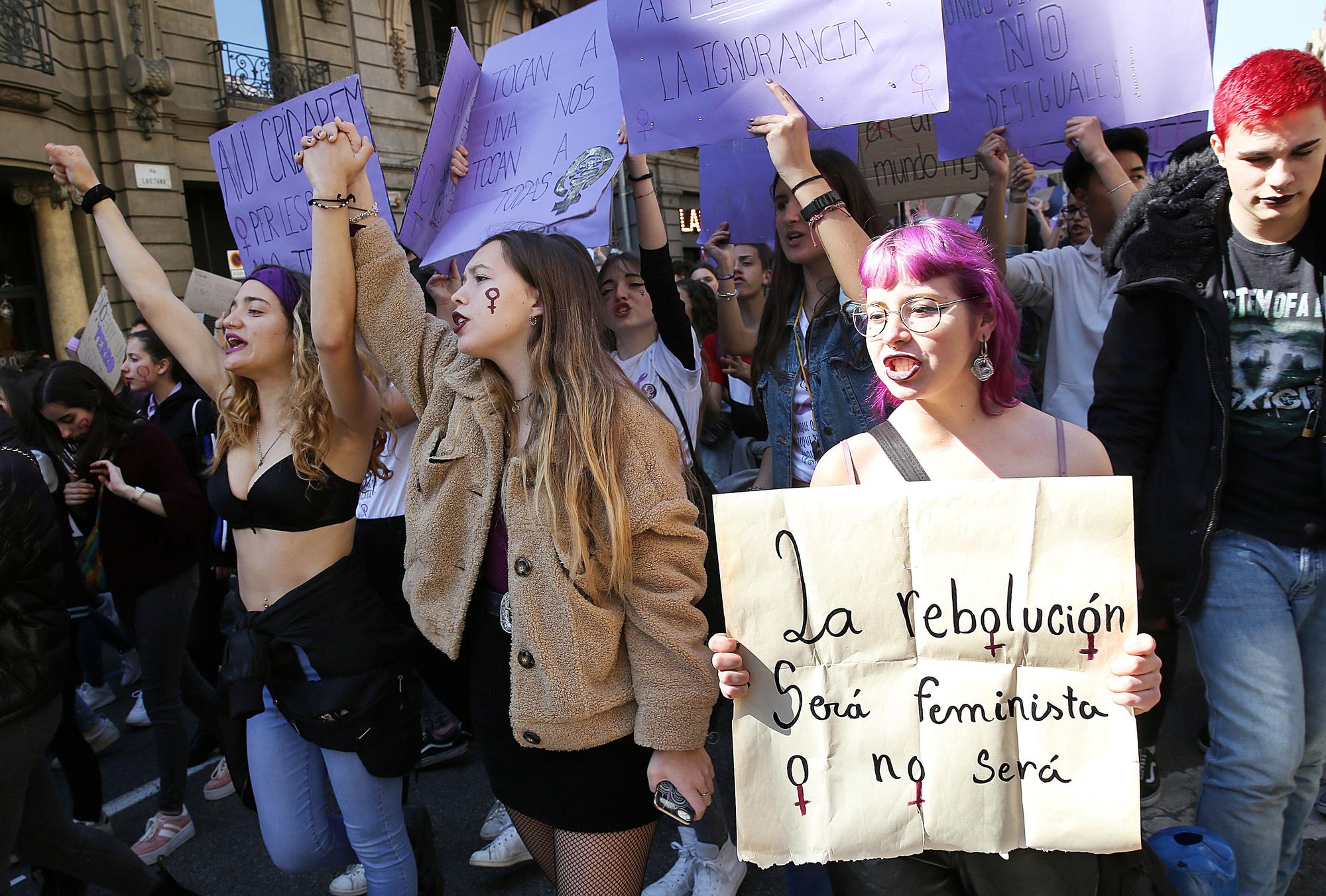 Manifestación de estudiantes por la huelga del Día de la Mujer, en 2019.