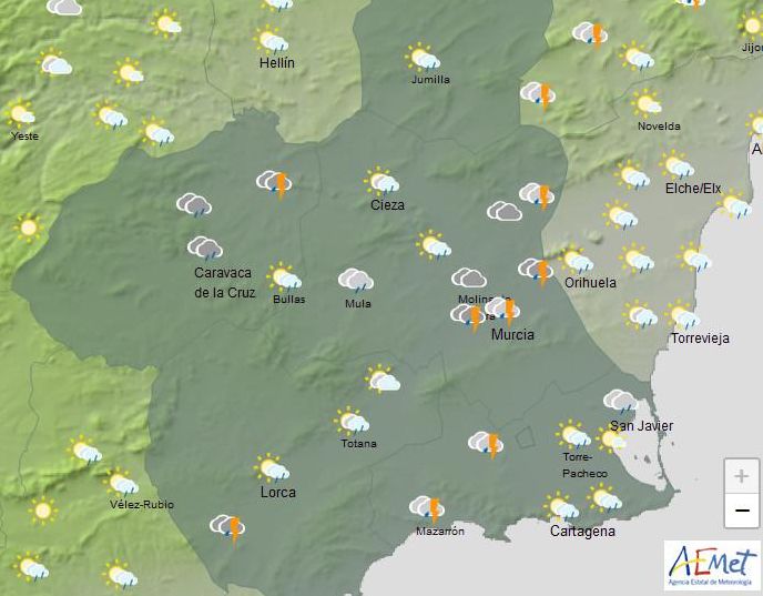 Mapa meteorológico para este lunes en la Región