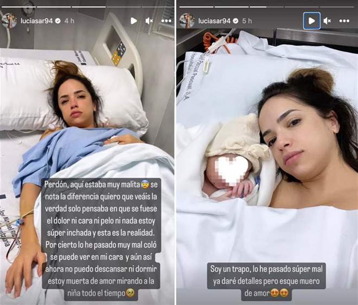 Las imágenes que ha compartido Lucía en las redes sociales sobre el nacimiento de su pequeña.