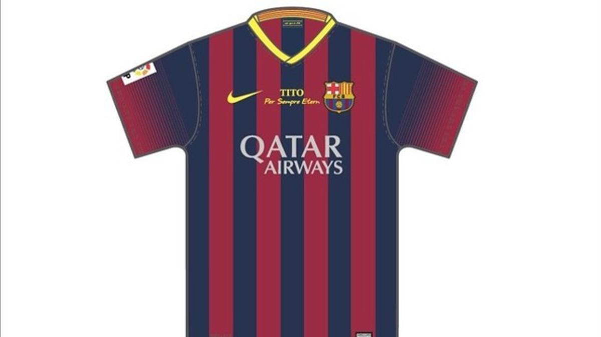 La samarreta que portaran els jugadors del Barça en homenatge a Tito Vilanova.