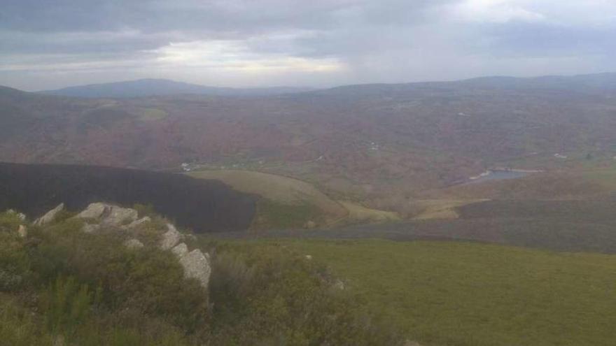 Vista de una de las zonas del incendio, con una porción calcinada de monte a la izquierda. // Faro