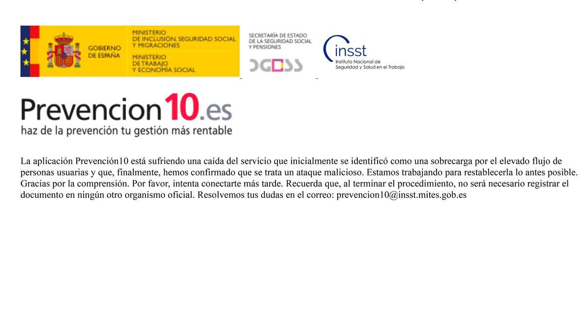 La aplicación Prevención10 está sufriendo una caída del servicio
