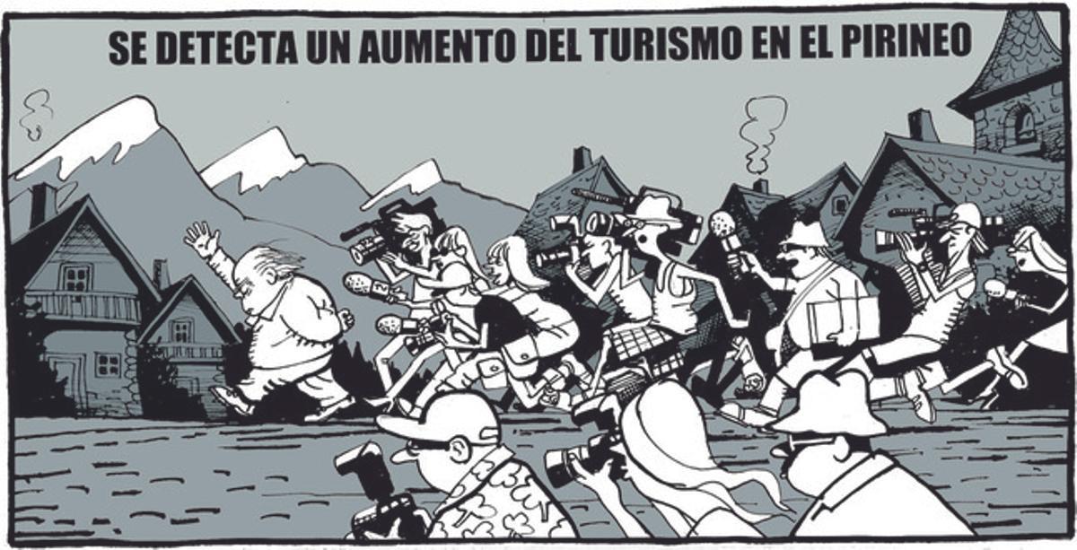 14 de agosto del 2014. Ferreres bromea con la expectativa mediática que ha generado la confesión de Pujol, de vacaciones en el Pirineo por aquel entonces.