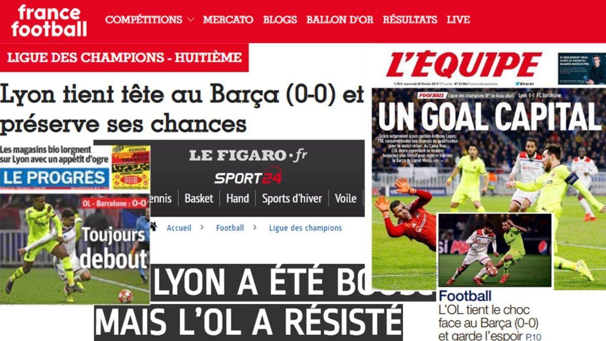 Algunas portadas de la prensa francesa sobre el Olympique Lyon-FC Barcelona