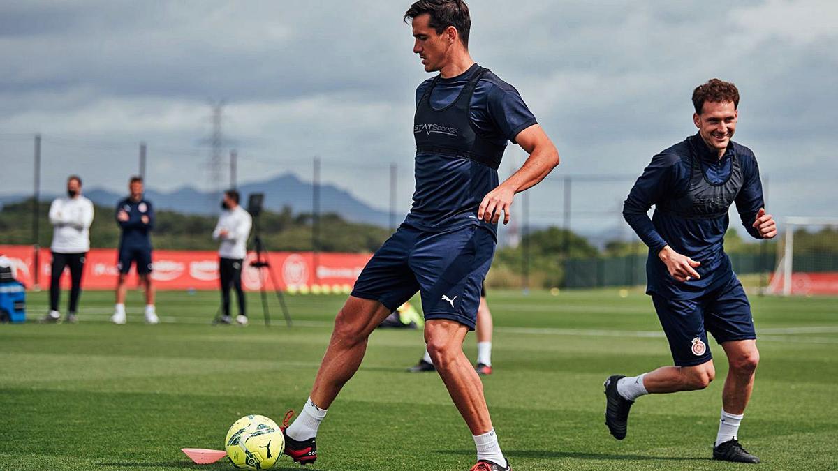 Bernardo i Cristóforo, en un entrenament d’aquesta setmana passada a La Vinya.  | GIRONA FC