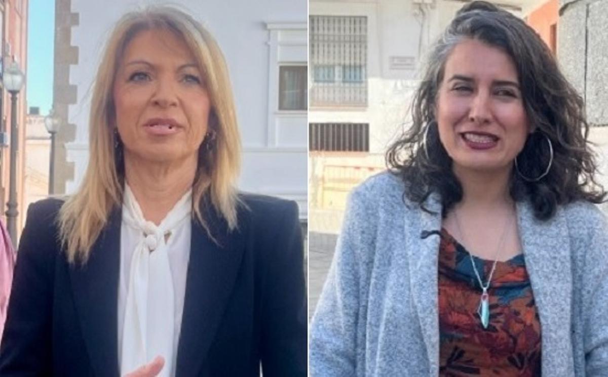 Piedad Álvarez (PSOE) e Irene de Miguel (Unidas), este jueves en Mérida.