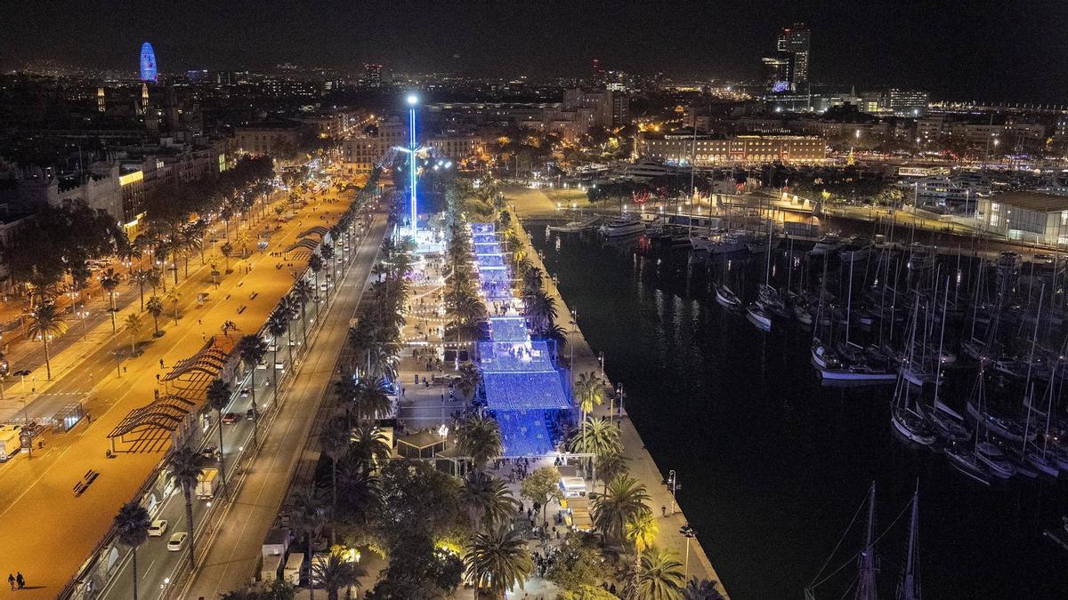 Encendido de la iluminación de Navidad en el puerto de Barcelona