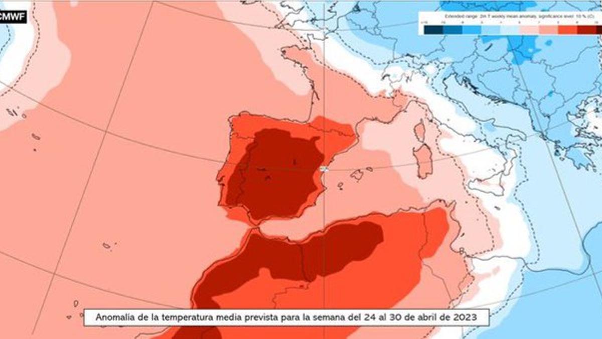 Mapa del aumento de temperaturas en España